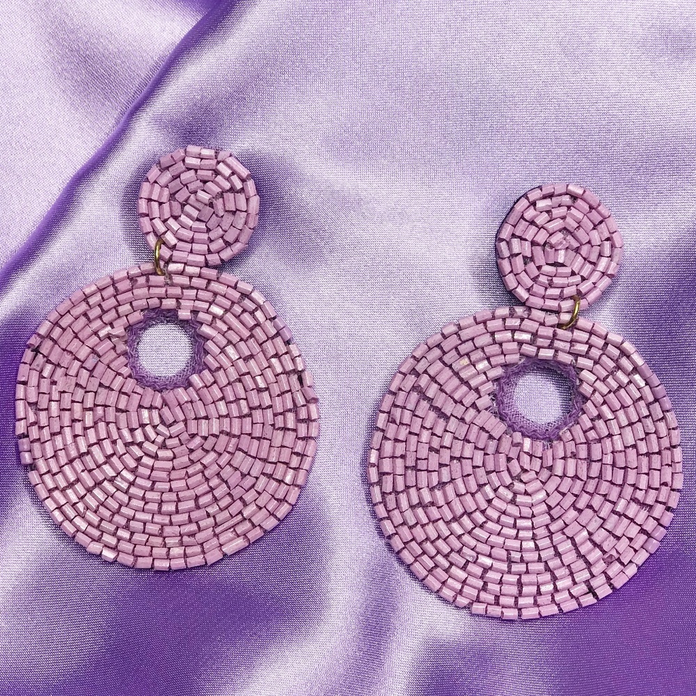 Lilac Beaded Drop Earrings - Picture 1 of 1